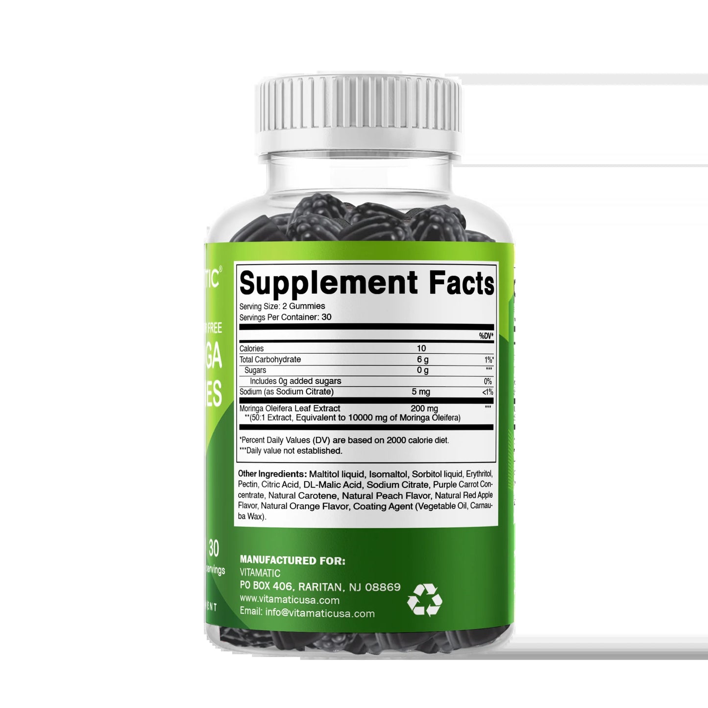 Sugar Free Moringa Gummies - 10000 Mg Equivalent per Serving - Complete Green Superfood - 60 Pectin Based Gummies