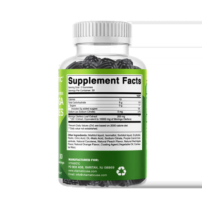 Sugar Free Moringa Gummies - 10000 Mg Equivalent per Serving - Complete Green Superfood - 60 Pectin Based Gummies